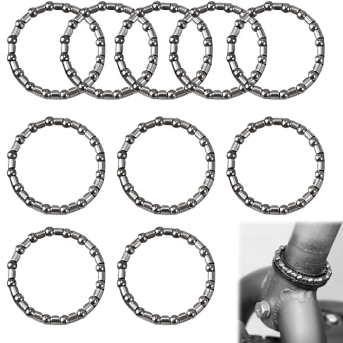 10PCS 1-1/8 Headset Bearings, Precision Caged Ball Bearing Set for MTB/Road Bikes, Includes 16 Balls per Bearing (Silver)