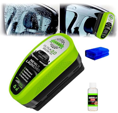 Clearvision Brosse de nettoyage pour film d'huile automobile – Nettoyant pour vitres de voiture, 150 ml, nettoyant pour pare-brise pour enlever les taches, vue claire par tous les temps (1, vert)