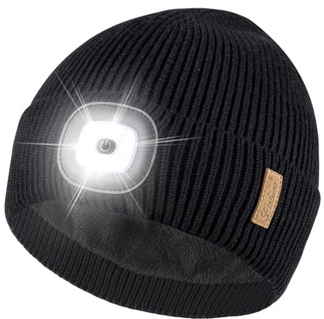 Etsfmoa Mütze mit LED Licht, wiederaufladbar und mit warmem Futter | Geschenk für Damen und Herren,Weiches Fleecefutter leuchtmütze,Geeignet für nächtliche Außendarbeit bei kaltem Wetter