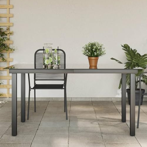 Gecheer Ausziehtisch, Rolltisch, Gartentisch, Schwarz, 150 x 90 x 74 cm, Aluminium und Glas