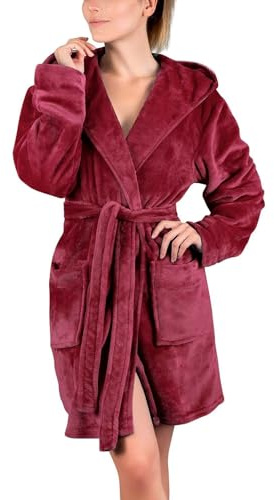 Vestaglia Donna Invernale - Vestaglia Donna Invernale Bordeaux, Mantello Da Bagno Caldo E Avvolgente, Perfetta Per Affrontare Le Giornate Fredde In Casa O Dopo Il Bagno In Stagione Invernale