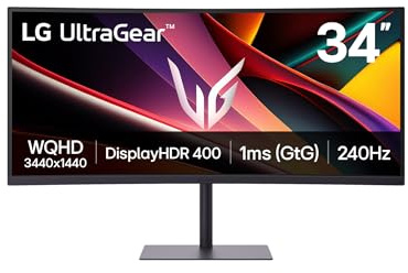 LG UltraGear 34G630A Monitor Gaming 34 21:9 Curvo WQHD (3440x1440), 240Hz, 1ms (GtG), AMD FreeSync Premium, VRR, HDR 400, Speaker Stereo 10W, USB-C (15W), HDMI, DP, Hub USB, AUX, 2PBP, PIP, Nero