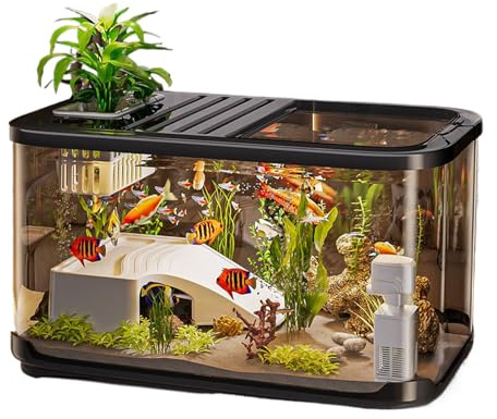 Tktouci Kit Aquarium pour Betta Aéré,Aquarium avec Équipement Complet - Habitat à Tortue avec Escalier pour Vie Aquatique Eau Douce et Salée Décoration Accessoires