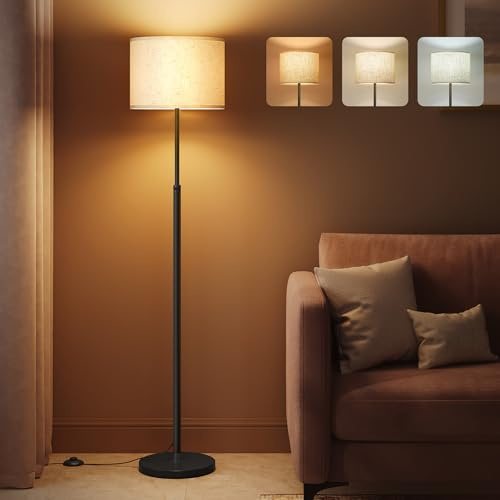 VASAGLE Lampadaire, Lampe sur Pied, Hauteur Réglable de 140 à 170 cm, Style Moderne, Interrupteur à Pied, Abat-Jour en Tissu, Douille E27, Noir d'Encre LFL002BH02