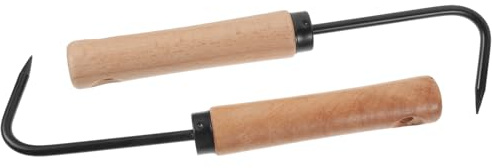 DECOMELODY 2 Pezzi Estirpatore Radici Manuale con Manico in Legno Ergonomico Attrezzo Giardinaggio in Acciaio Manganese Resistente Gancio Singolo per Diserbo e Dissodamento