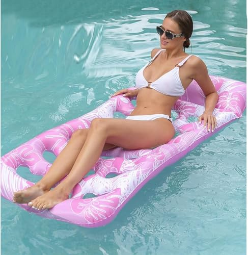 Uppblåsbar poolstol för vuxna – flytande solflotte med bekvämt ryggstöd – för pool, sjö och strand – rosa