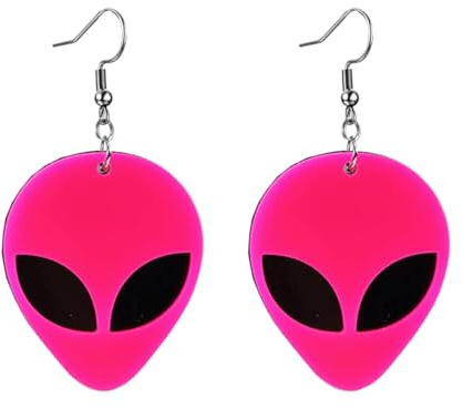 Alien Ohrringe Damen, Karneval Ohrringe, Neon Ohrringes, Ohrringes 80er Jahre Damen, Alien Accessoires Damens für Karneval, Halloween und Cosplay