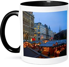Mercado Navideño De Viena, Austria, En La Plaza Del Ayuntamiento. Mug Elegante Tazas De Desayuno Con Asa Taza Para Cappuccino Oficina Escuela 330Ml