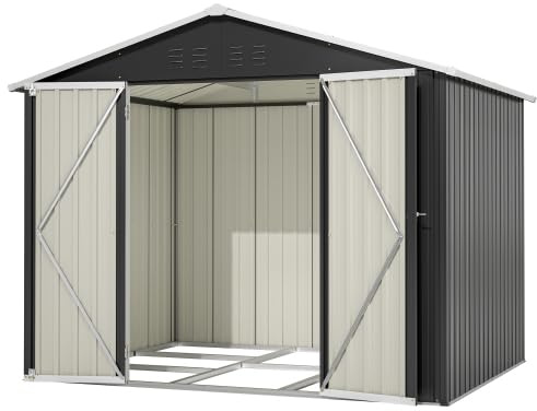 Capanno antitempesta (fino a 18 m/s) - Casetta da giardino in acciaio con 2 ante scorrevoli e 4 ventilazioni, chiudibile, 240 x 192 x 191 cm, nero