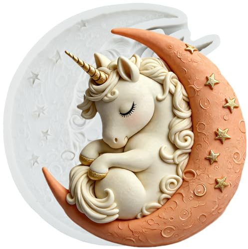 MINFEIDMS Unicorn Silicone Mold Dreamy Unicorn Moon Fondant Molds | Chocolate Baby Birthday Cake Decoration Cupcake Topper Candy Polymer Clay Gum Paste