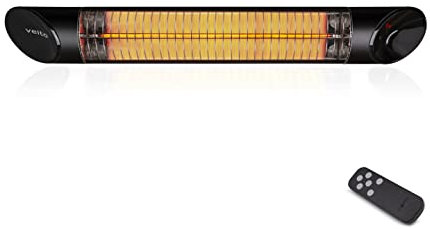 VEITO| infrarot-Heizstrahler| Terassenstrahler| elektrisch| 3 Heizstufen mit Fernbedienung| 2500 Watt| IP55| Infrarotheizung | Umkippschutz| schwarz| Elektroheizung| Wandmontage
