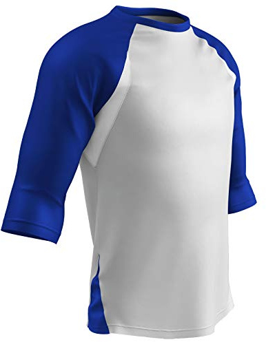 Champro Complete Game 3/4 Sleeve Polyester Baseball Shirt, Adult X-Large, White, Royal Sleeve
