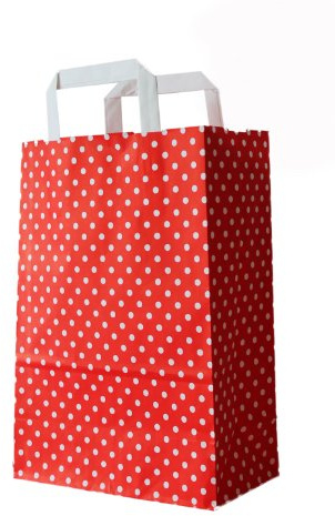 250 farbige Papiertragetaschen Papiertaschen Tüten Papiertüten Tragetaschen Shopper rot-weiß gepunktet 32 + 12 x 40 cm
