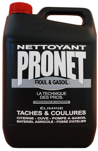 PRONET - Nettoyant Fioul Gasoil Huile moteur Carburant - Elimine les taches et coulures sur tous types de sols extérieurs - Bitume, béton - Nettoie tous types de matériels et véhicules - 5 L