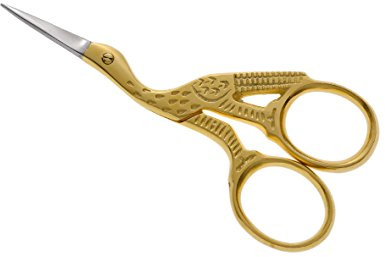 Storchenschere Nähschere Stoffschere Schneiderschere Stickschere 9cm Goldgriff (11cm), aus rostfreiem Edelstahl