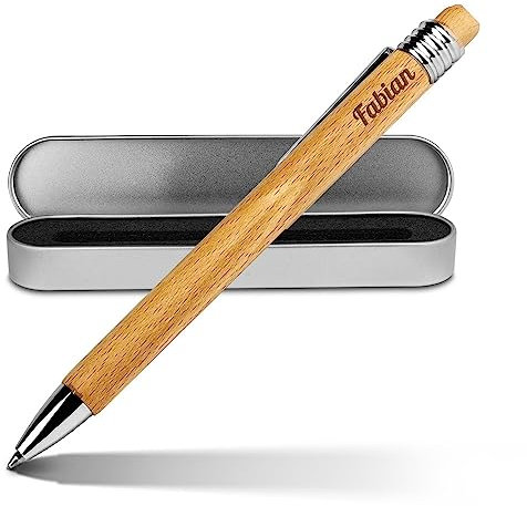 printplanet Kugelschreiber mit Namen Fabian - Gravierter Holz-Kugelschreiber inkl. Metall-Geschenkdose