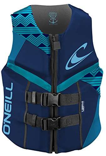 O'Neill Wetsuits Women's Reactor USCG Life Vest, Navy/River/Turquoise, 8