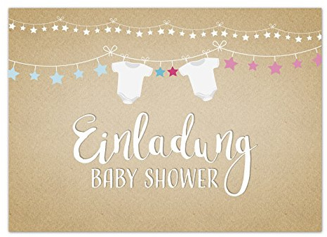 8 x Einladung Baby Shower Party/Einladungskarten mit Umschlag im Set/Motiv: Baby Body niedlich - neutral/Babyparty Karte/Postkarte /