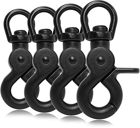 Ganzoo mosquetón de Tijera con articulación giratoria 360 Grados, Acero aleado, Negro Mate, Juego 4, 61 mm, Conector para Paracord 550, Llaves, Correas de Mascotas, Bolso y equitación