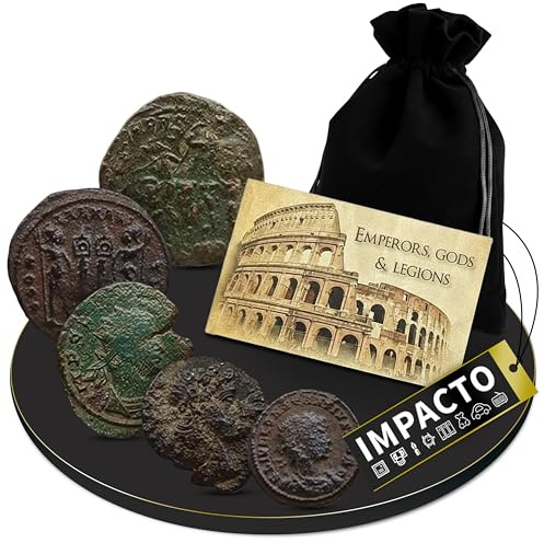 IMPACTO COLECCIONABLES Echte antike römische Münzen, 300–400 n. Chr. | Sammlung des Römischen Reiches mit Kaisern, Göttern und Legionen | Von Experten geprüft und in einem Samtbeutel aufbewahrt