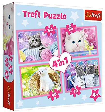 Trefl, Puzzle, Katzenspiele, von 35 bis 70 Teilen, 4 Sets, für Kinder ab 4 Jahren, Mehrfarbig