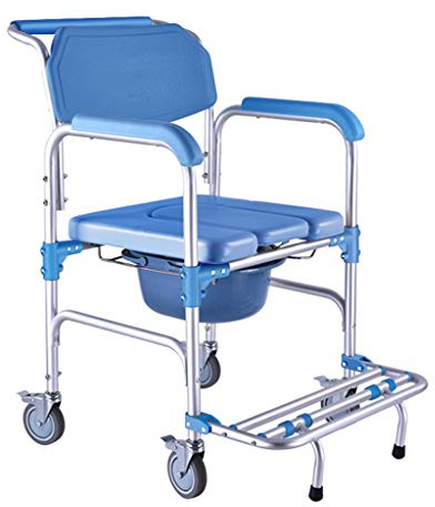 XWZJY Home Commode/Shower Chair Bariatric Toilet Seat Folding Mobile Wheelchair with Non-Slip Handles and Bucket Footrests for Seniors, Disabled, Handicapped