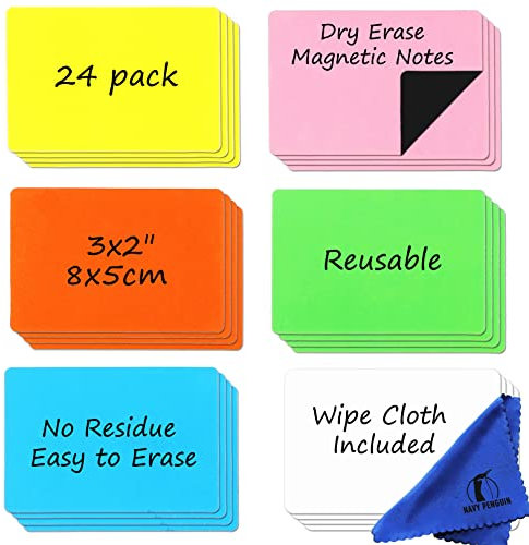 Pense Bête Magnétique Frigo - Lot de 24-7.5x5cm Petit Memo Tableau Blanc Effaçable à Sec - Étiquette Aimanté pour Planning Cuisine et Bloc Notes de Bureau