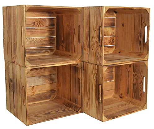 CHICCIE 4 Set Kallax Holzkiste Karl - Aufbewahrungsbox Geflammt 33x38x33cm Aufbewahrungskorb Holzbox Holz Regal