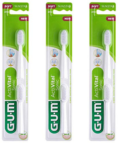 GUM® ActiVital® Sonic Zahnbürstenkopf, batteriebetrieben, GUM ActiVital Sonic, ultra-spitz zulaufende Borsten, 50% effizienter/weiß, 3 x 2 Stück