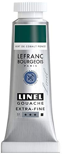 Lefranc Bourgeois 301198 Linel Gouache extrafeine und geschmeidige Wasserfarben mit maximaler Farbintensität, Leuchtkraft für streifenfreien Auftrag, 14ml Tube - Kobaltgrün Dunkel