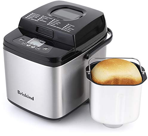 Briskind 19-in-1 Compact Bread Maker Machine, 1.5 lb / 1 lb Loaf Small Breadmaker with Carrying Handle, Including Gluten Free, Dough, Jam, Yogurt Menus, Bake Evenly, Automatic Keep Warm, 3 Crust Color