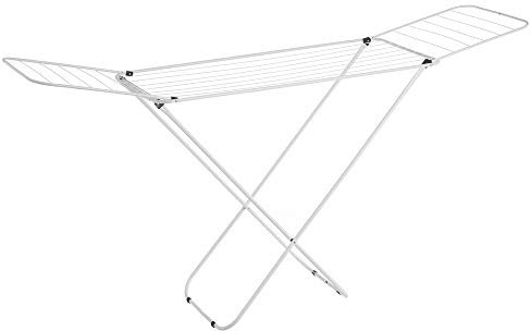 LOLAhome - Tendedero Plegable con alas Blanco de Metal de 182x95x47 cm. 16 m de tendido. Ideal para Interior y Exterior. Compacto, Estable y fácil de Guardar.