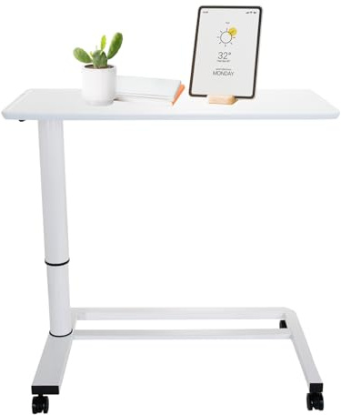hjh OFFICE 830054 Sitz-Stehtisch höhenverstellbar Stand II Weiß Beistelltisch mit Gasfeder & Rollen, Höhe bis 107 cm