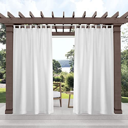 Exclusive Home Cabana Solid Indoor/Outdoor Light Filtering Hook-and-Loop Tab Top Curtain Panel, 54x144, White, Set of 2