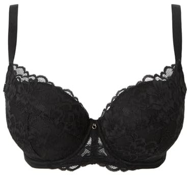 Ann Summers Sexy Lace Padded Balcony Bra Curve-Enhancing Womens Underwear with Push-Up Cups, Underwire Support & Removable Pads Black - Womens Lingerie