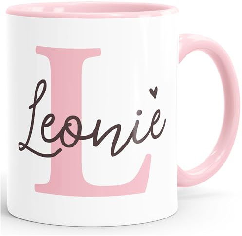 SpecialMe® Kaffeetasse mit Namen Anfangsbuchstabe Initiale Herz personalisierte Geschenke Rosa Keramik-Tasse