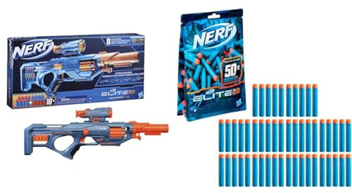 Nerf Elite 2.0 Eaglepoint RD-8 Blaster Mit 8-Dart Trommel, Abnehmbarem Fernrohr und Lauf, 16 Darts, Bolzen und 50er Nachfüllpackung