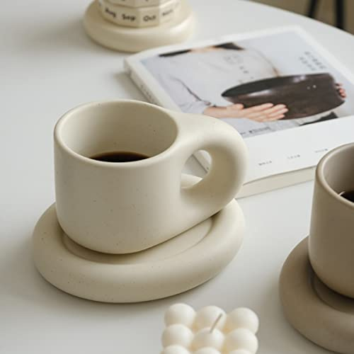 WENSHUO Céramique Tasses latte de 9 oz avec soucoupes assorties pour le bureau et la maison - idéal pour les amateurs de café et les couples