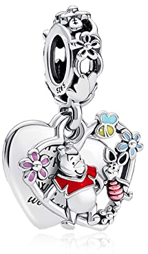 H.ZHENYUE Bear & Piglet Double Dangle Charm Beads fit Bracelet Necklace for Woman Girls,925 Sterling Silver Pendant Beads with Cubic Zirconia,Birthday Christmas Halloween Valentine's Day Gifts