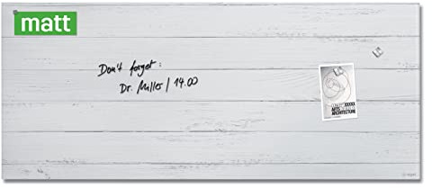 SIGEL GL381 Premium Glas-Magnettafel 130x55 cm, Holz-Optik vintage weiß, matt, nicht spiegelnd, SGS geprüft, einfache Montage, incl. 2 starke Magnete, Artverum