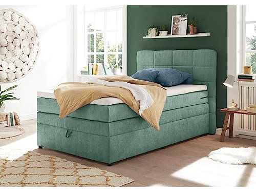 Lomadox Boxpsringbett 120x200 cm mit Bettkasten | Jugendbett in grün mit Härtegrad H2