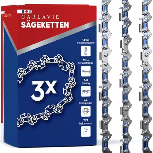 GARLAVIE 3 catene per motosega universali - 3/35 cm, 3/8 LP 1,1 mm, 52 maglie - Catena motosega compatibile con molti marchi di motoseghe