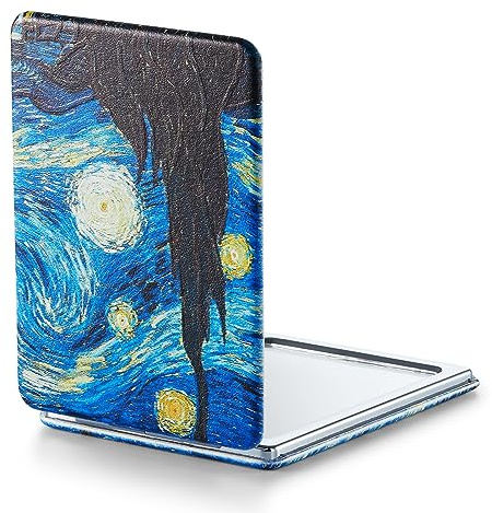 OMIRO Specchio d'ingrandimento 1X/3X, Specchio compatto con pittura unica e pelle PU classica, 8,5 * 6,2cm (Notte stellata)