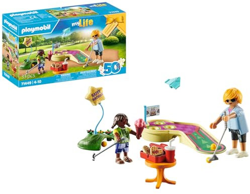 PLAYMOBIL myLife 71449 Minigolf, Schlag um Schlag zum Ziel, inklusive Golfschläger, Bällen, süßen Waffelherzen und EIS, nachhaltiges Spielzeug für Kinder ab 4 Jahren