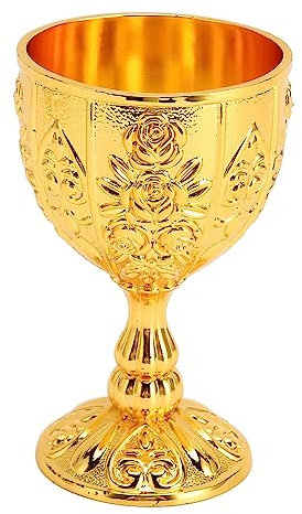 DADEA Coupe de Communion en Or Mini Gobelet à Calice, Coupe à Vin en Relief en Métal Motif de Fleur Vintage Détails Exquis Tasse à Vin en Métal pour Cadeaux de Décoration de Maison(Or)