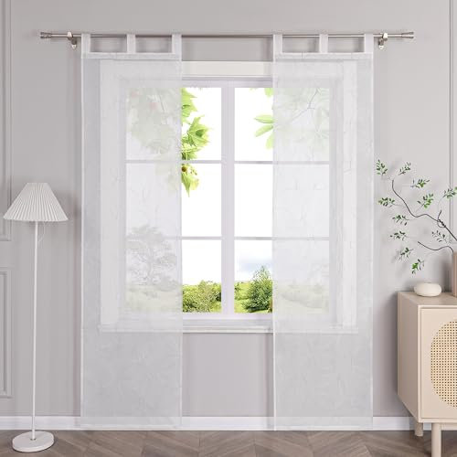 HeichkelL Schiebegardinen mit Schlaufen Transparent Gardinenschal 2er Set Schiebevorhänge Flächenvorhänge mit Kreise Stickerei Grau BxH 57x175 cm