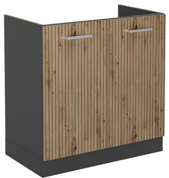 Vicco Meuble Bas sous-évier R-Line, Chêne Artisan, 80cm | 2 Portes · Sans plan de travail · Pieds réglables en hauteur · Grand espace intérieur ✓ · Librement combinable