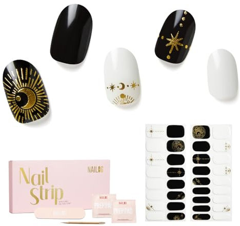 NAILOG Nagelfolie uv härtend | 34 Stück Nagelsticker selbstklebend in Salonqualität | Lang Anhaltende Nagellack-Streifen Nails Art für Frauen, Astral Glyphs