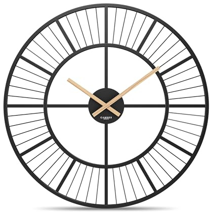 Cander Berlin VIRELLA XXL Wanduhr lautlos 70 cm Metall Holz-Zeiger ohne Ticken schwarz groß Shabby Wohnzimmer Büro Flur Vintage