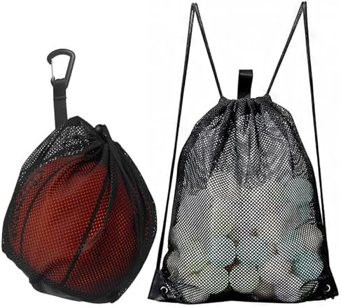 Ballnetz 1 Ball Ballsack Balltasche FussballBasketball Tasche mit Haken Wird mit Einem Netzrucksack mit Kordelzug Geliefert Fußball Zubehör für Fußball Basketball Tennis Volleyball basketball net